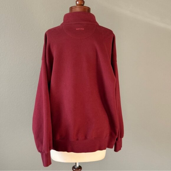 Aritzia Red cozy sweat fleece Boyfriend 1/2 Zip mock neck Sweatshirt Sz XL Fall - Picture 4 of 9